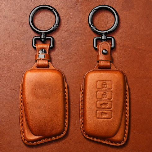 Tukellen Leather Key Fob Cover for Lexus with Keychain, Compatible with RX ES GS LS NX RS GX LX RC LC Smart Key - Brown.