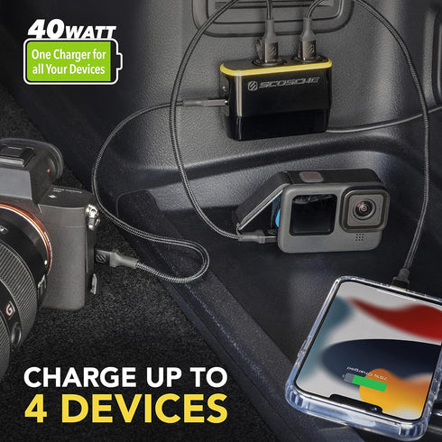 Scosche DCLSPD402SW DoubleUp Dual 12V Adapter with Dual 20W USB-C Power Delivery Charger for Fast Charging