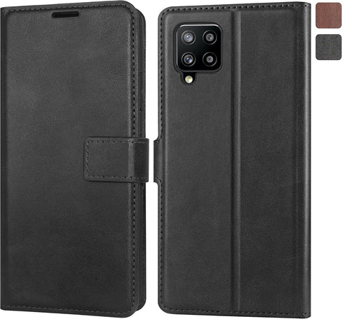 Galaxy A42 5G Case, Black Leather Wallet Flip Folio Case with Card Slots, Kickstand, Magnetic Closure, Ultra Slim