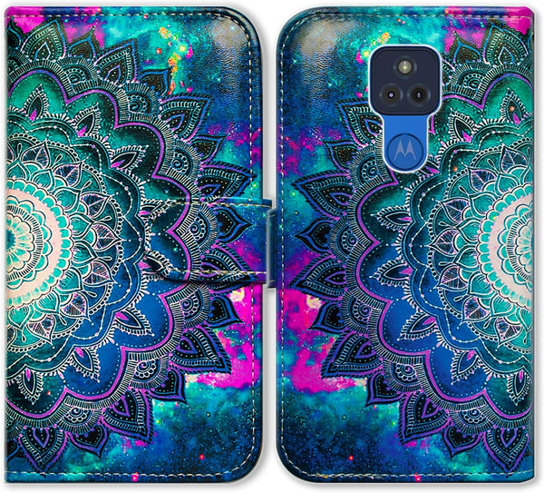Case for Moto G Play 2021 - Mandala Flower Space Leather Flip Phone Wallet Cover with Card Slot for Motorola