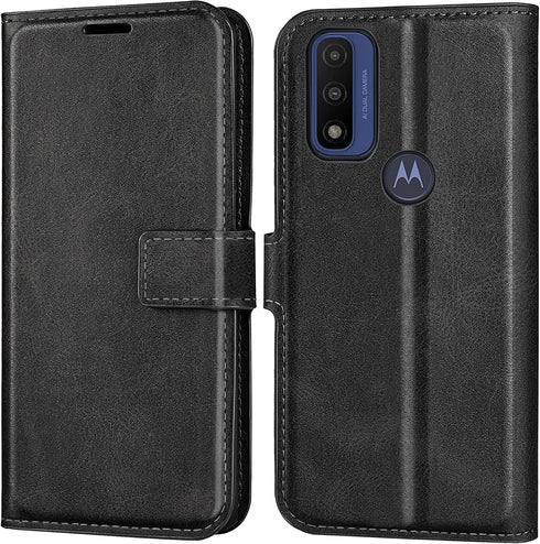 Motorola Moto G Pure Leather Flip Case - Wallet Black Phone Case with Card Holder Kickstand Magnetic Closure for Moto G