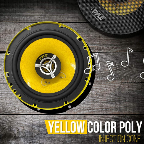 Pyle Car Two Way Speaker System - Pro 6.5 Inch 240 Watt 4 Ohm Mid Tweeter-Audio Sound Speakers for Car Stereo, Yellow