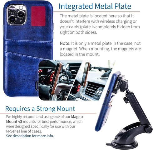 Dockem Wallet Case for iPhone 11 Pro: Metal Plate for Magnetic Mounting & 2 Credit Card Slots, Navy Blue