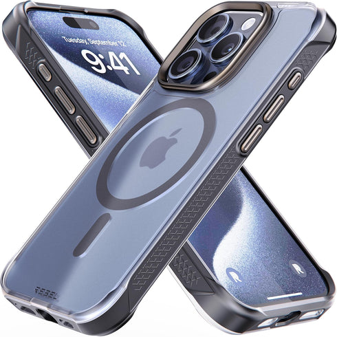 REBEL Clear Case for iPhone 15 Pro, Frosted Series Gen-5, Strong MagSafe Compatible, Protective Shockproof Bumpers