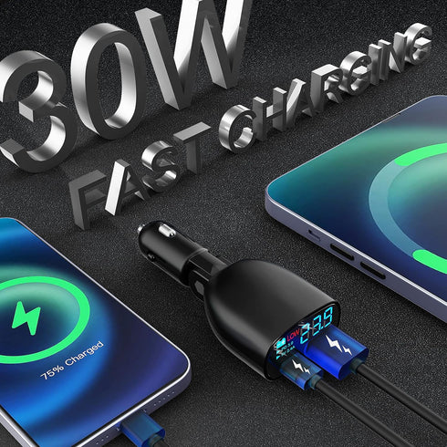 USB C Car Charger with Voltage Display, 20W PD Fast Car Charger & USB 5V 2.4A Adapter, Car Voltmeter Battery Monitor