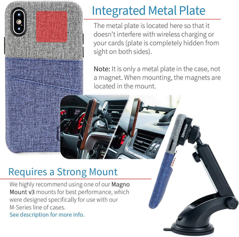 Dockem Wallet Case for iPhone X/XS (5.8"), Built-in Metal Plate for Magnetic Mounting, 2 Credit Card Holder Slots, Blue
