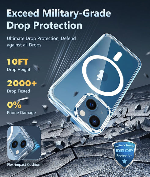 FNTCASE iPhone 13 Mini Case: Slim Clear Magnetic Cover | Military Grade Shockproof, Anti-Yellowing, Thin Protection.