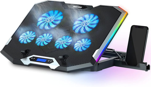 TopMate C11 Laptop Cooling Pad - RGB Gaming Notebook Cooler with Adjustable Height and 6 Quiet Fans