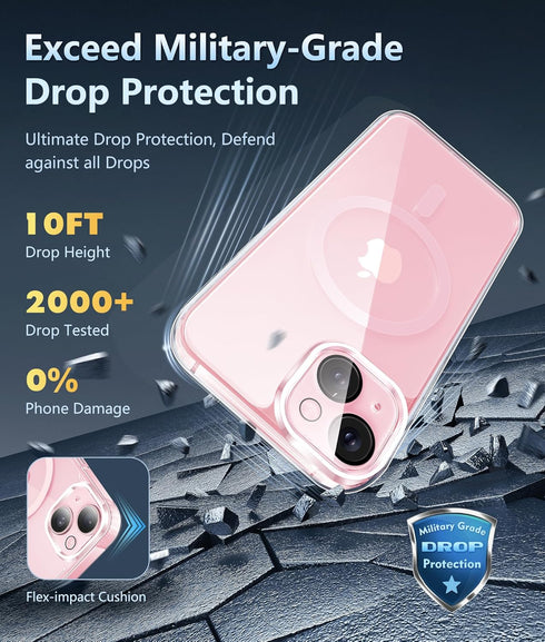 FNTCASE iPhone 15 Plus Case: Slim Magnetic Clear, Military Shockproof, Anti-Yellowing, with Camera & Screen Protectors,