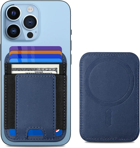 Upgraded Magsafe Wallet, Strongest Magnetic Wallet for iPhone with 2 Card Slots, Vegan Leather, Fit 7 Cards, Navy Blue