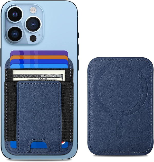 Upgraded Magsafe Wallet, Strongest Magnetic Wallet for iPhone with 2 Card Slots, Vegan Leather, Fit 7 Cards, Navy Blue
