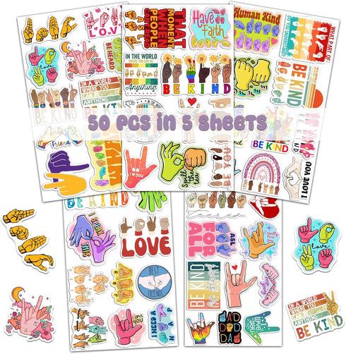 Pack 50 PCS ASL Stickers American Sign Language Vinyl Decals Waterproof Decorations Patches Laptop Bumper Water Bottles Computer Bicycle Luggage Cup Phone Case Skateboard by BIGZORO