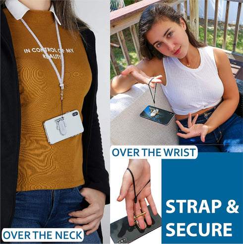 Phone Grip Holder Ring Kickstand, Unique 3-Finger Shape for Comfort and Security with Strap, Lightweight, Durable,