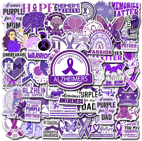 50 PCS Inspirational Alzheimers Stickers, Waterproof Vinyl Decals for Bicycle, Laptop, Bumper, Truck, Water Bottle