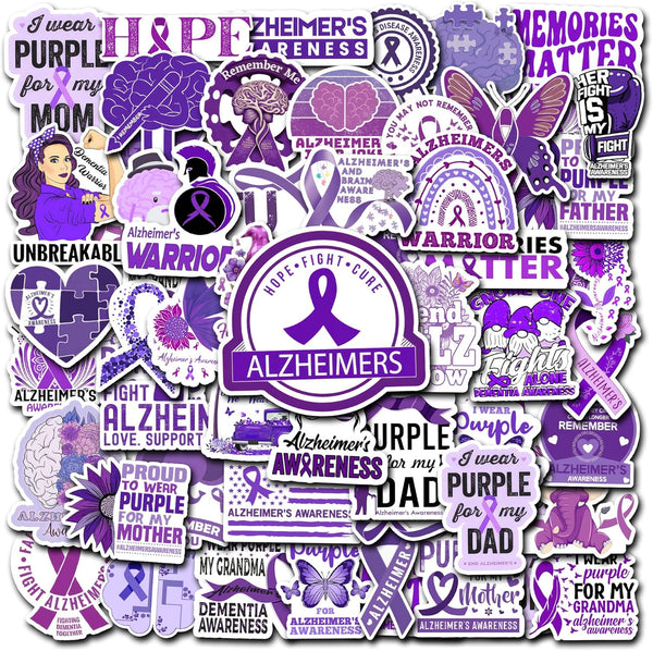 50 PCS Inspirational Alzheimers Stickers, Waterproof Vinyl Decals for Bicycle, Laptop, Bumper, Truck, Water Bottle
