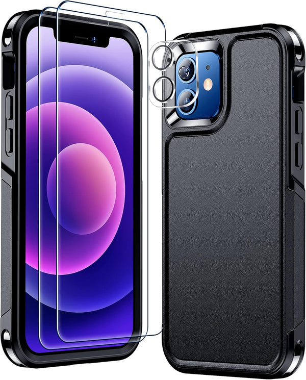 Temdan Non-Slip Shockproof Case for iPhone 12/12 Pro, 12 FT Military Grade Drop Protection with 2 Pack Glass Screen &