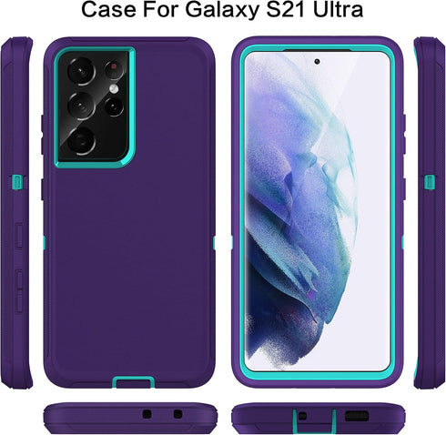 MXX Galaxy S21 Ultra Case, 3-Layer Heavy Duty Bumper Cover with Shock Protection, Dust Proof, 6.8 Inch 2021 (Purple)