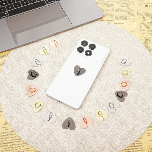 Qianyu 16 360Rotation Pcs Cell Phone Ring Holder Grips Finger Ring Stand Heart Cute Universal Adhesive Metal Hook