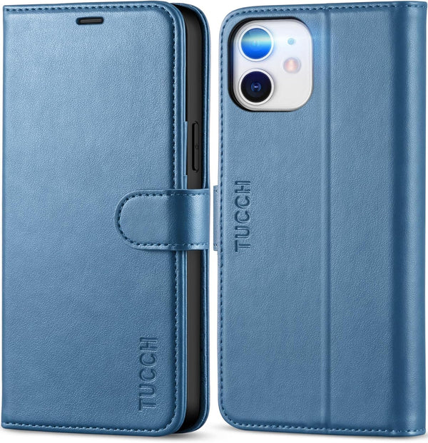TUCCH Wallet Case for iPhone 12 Pro/12 5G, Lake Blue, TPU Shockproof Inner Shell, RFID Blocking, Card Holder