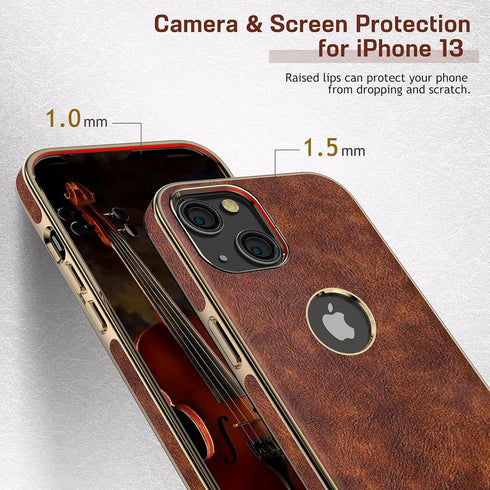 LOHASIC Vintage Leather Case for iPhone 13, Slim Luxury PU Soft Flexible Bumper, Shockproof Cover