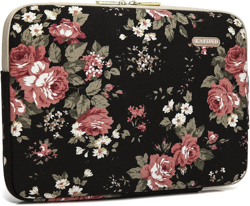 kayond Water-Resistant Canvas 14.1 Inch Laptop Sleeve - Black C Rose