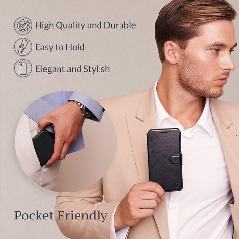 LUPA Legacy iPhone 11 Wallet Case - Slim & Durable Faux Leather Flip Case with Card Holder for Men & Women - Black