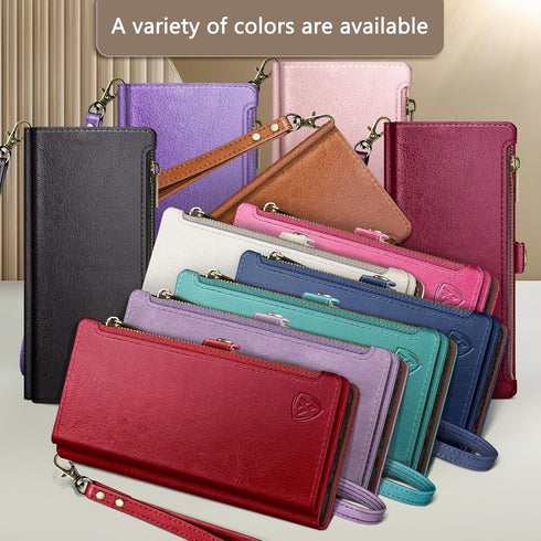 XcaseBar 13 6.1" 13 compatible with iPhone Wallet case with Zipper Credit Card HolderRFID Blocking,Flip Folio Book PU