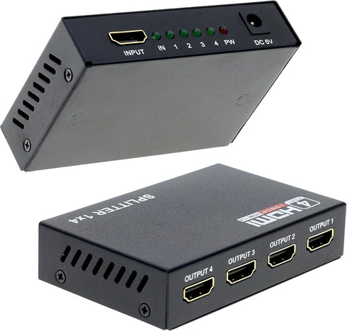 HDMI Splitter 1 in 4 Out, 4 Port 1x4 Full HD 1080P HDMI 1.4 Splitter with Switcher Converter