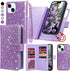 Varikke Detachable Wallet Case for iPhone 13, Glitter PU Leather with Card Holder, Magnetic Flip Cover (Light Purple)