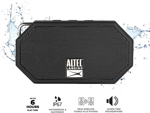 Altec Lansing Mini H2O - Waterproof Bluetooth Speaker, IP67 Certified & Floats in Water, Compact & Portable Speaker for Hiking, Camping, Pool, and Beach,Black