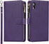 Jaorty Wallet Case for iPhone XR, 9 Card Slots, Wrist Strap, Zipper Cash Pocket, Magnetic Leather Cover, Purple