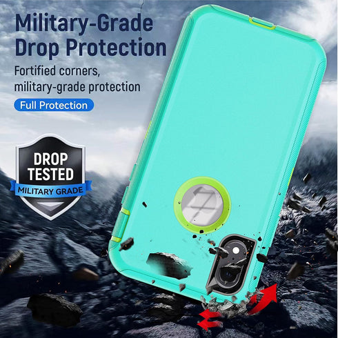 YmhxcY Shockproof Case for iPhone XR, 3-Layer Durable Phone Cover for Apple iPhone XR 6.1", Aqua Blue and Lime Green