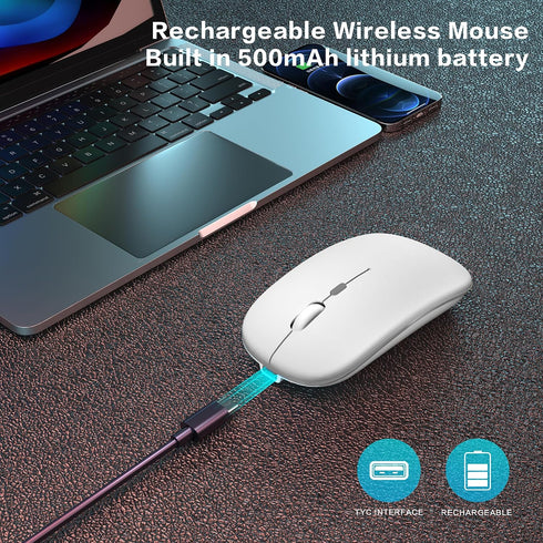 AIKOKOK 5.2 2.4G Wireless Bluetooth Mouse, Rechargeable, Dual Mode Bluetooth & USB, LED Lights, Slim, Silent, Portable