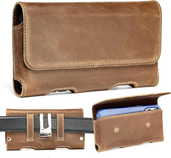 Gcepls Leather Phone Holster for iPhone 14 Pro Max, 13 Pro Max, Galaxy S23 Ultra, Premium Genuine Leather with Belt