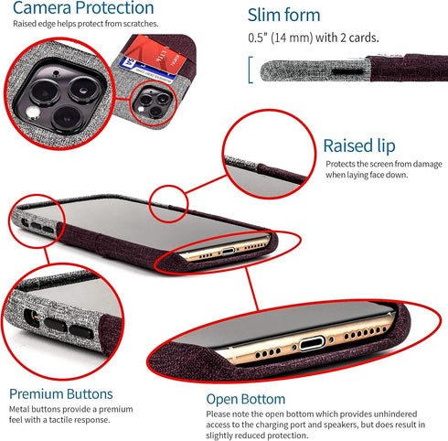 Dockem Wallet Case for iPhone 11 Pro, Built-in Metal Plate for Magnetic Mounting, Maroon and Grey
