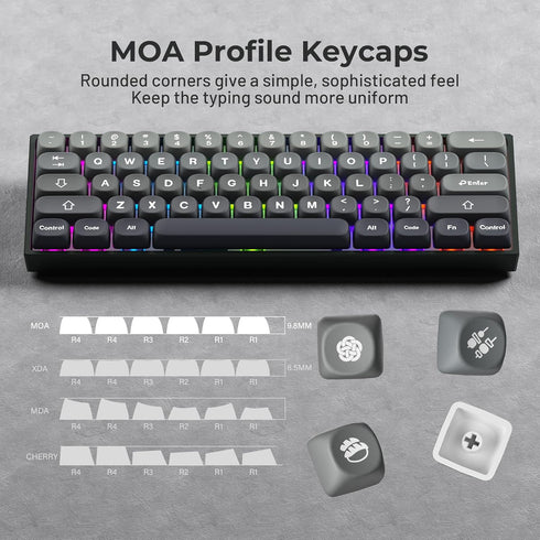 HITIME XVX PBT Keycaps-MOA Set, 132 Keys Custom Keycaps for 60 65 75 100 Percent Cherry Gateron MX Switches, Gray