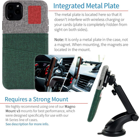 Dockem Wallet Case for iPhone 11 Pro Max: Built-in Metal Plate for Magnetic Mounting & 2 Card Slots (Green & Grey)