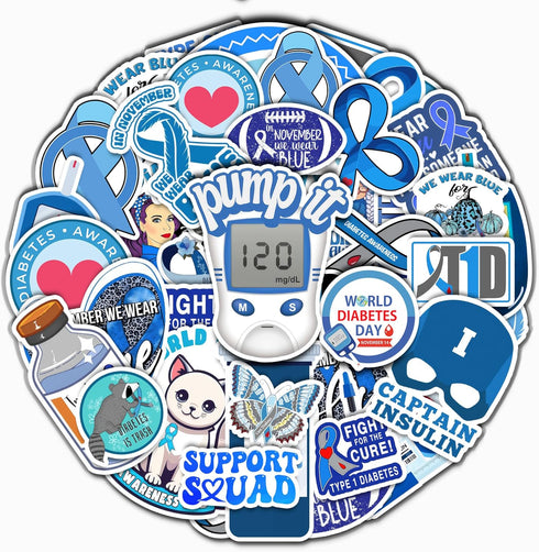 50 PCS Diabetes Awareness Stickers, Inspirational Vinyl Decals, Waterproof Decorative Labels for Bicycle, Laptop, Water