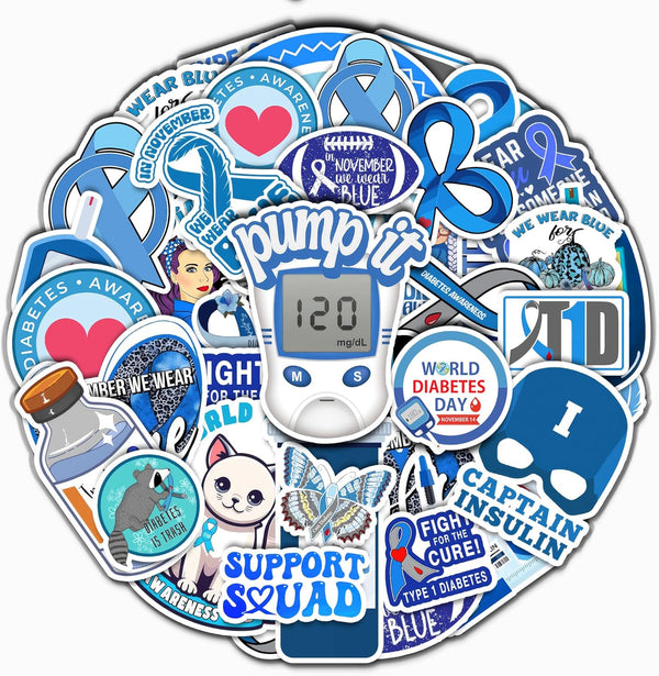 50 PCS Diabetes Awareness Stickers, Inspirational Vinyl Decals, Waterproof Decorative Labels for Bicycle, Laptop, Water