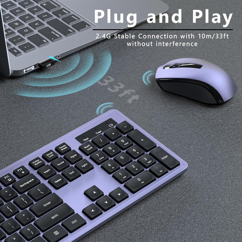 COVEVA 2.4GHz 104 Wireless Keyboard and Mouse Combo, Wireless Keyboard Mouse with USB Receiver, Water-Dropping Keycaps