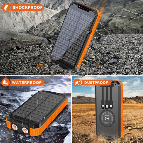 Solar Charger Power Bank 49800mAh, Wireless Battery Pack with 3 Built-in Cables, 6 Outputs & 2 Inputs for Cell Phones