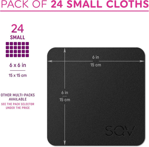 Premium Microfiber Cleaning Cloth 6x6 in - Extra Soft Suede Feel Lint Free Cloths for Eyeglasses & Glass - Compatible with iPad, iPhone, Tablet, MacBook, TV Screen, LCD, Camera Lens (24 Small, Black)