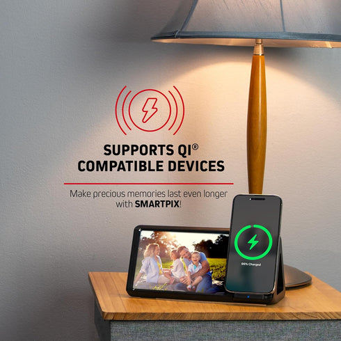 Smartpix Wireless Charging Station: 10W Charger, 4x6 Photo Frame, Desk Dock & Nightstand Accessory, Clutter-Free Design