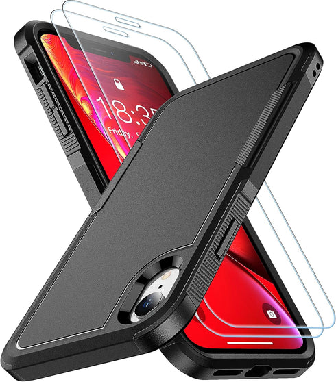 SPIDERCASE iPhone XR Case (Black) - 10 FT Military Grade Drop Protection, Shockproof Airbag, Non-Slip, 2 Tempered Glass