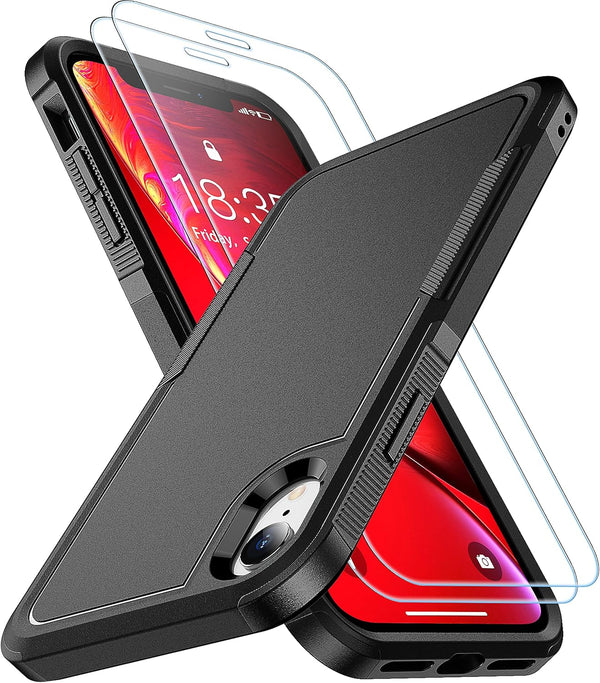 SPIDERCASE iPhone XR Case (Black) - 10 FT Military Grade Drop Protection, Shockproof Airbag, Non-Slip, 2 Tempered Glass