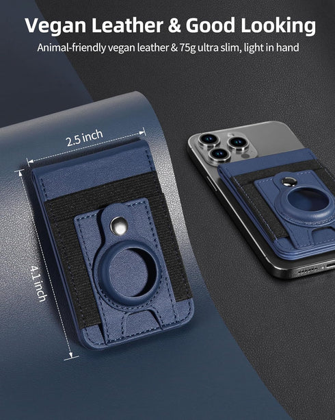 MagSafe Wallet Stand with Airtag Holder, Strongest Magnetic Phone Wallet for iPhone 16/15/14/13/12 Series, RFID