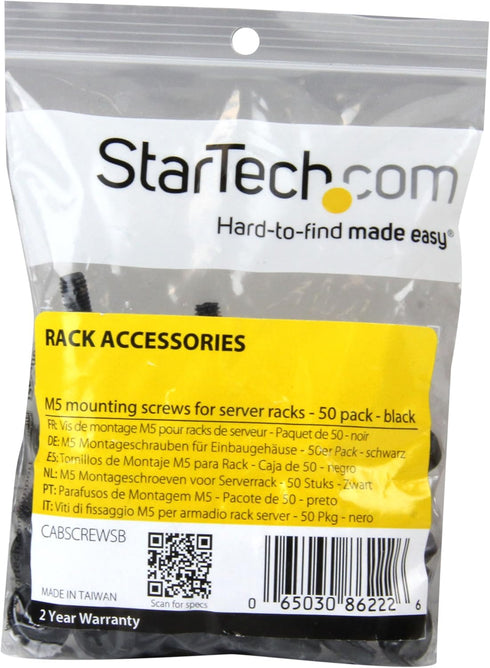 StarTech.com M5 x 12mm Screws, 50 Pack, Black, M5 Mounting Screws for Server Rack & Cabinet