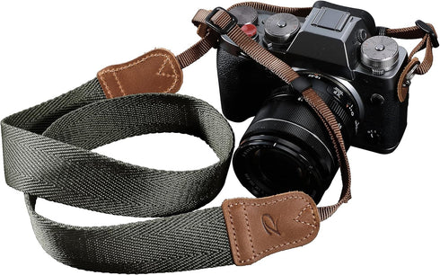 Ends,1.5"Wide Olive Green Camera Strap,Double Layer top-grain Cowhide Pure Cotton Woven Camera Strap,Adjustable