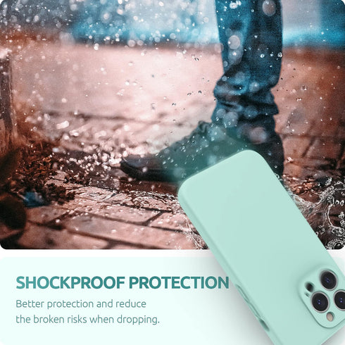 SURPHY iPhone 13 Pro Case, Mint Green, Liquid Silicone with Screen Protector, Camera Protection, Soft Microfiber Lining