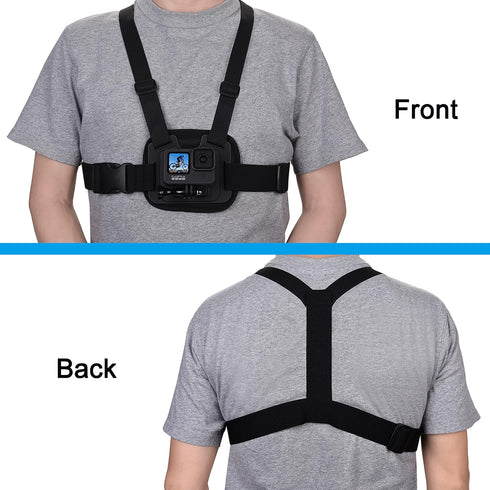 Suptig Adjustable Chest Mount Strap for GoPro Hero 12, 11, 10, 9, 8, 7, 5, 4, 3, AKASO, DJI Osmo (Black)